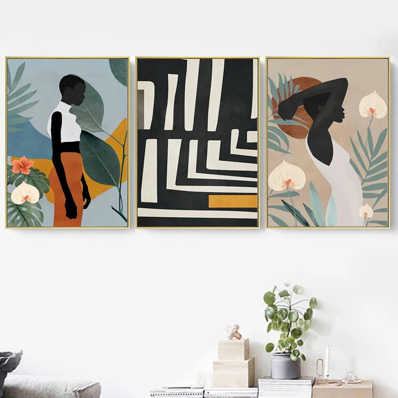 Abstract Woman Flower Leaf Canvas Painting